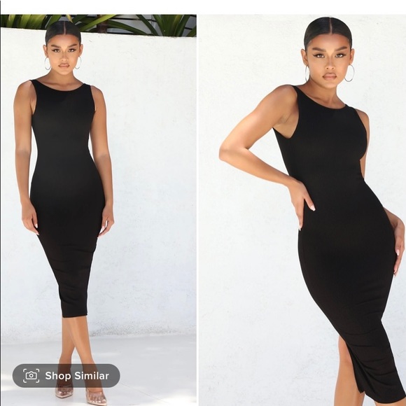 Black ribbed high neck midi dress - Picture 1 of 2